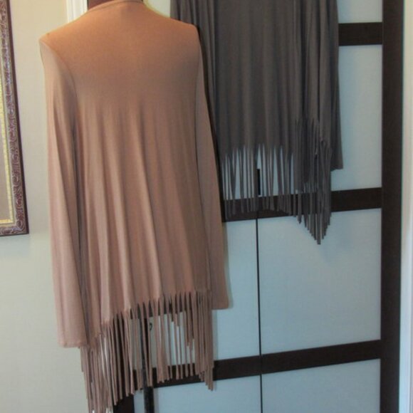 Women's Charlie Paige Fringed Wraps/Jackets. Size M. One Grey, one Beige. - Picture 3 of 9